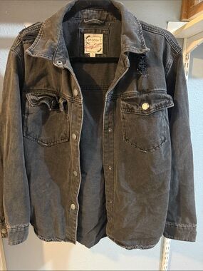 Stoosh Black Washed Denim Shacket with Chest Pockets